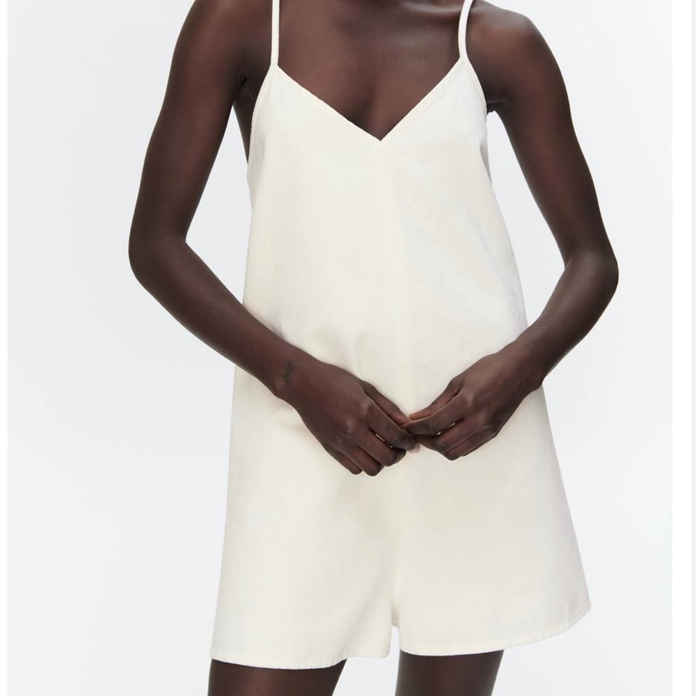 NWT Zara White Denim Romper